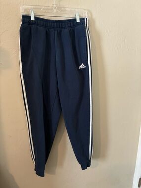 adidas Navy Blue Joggers with White Side Stripes